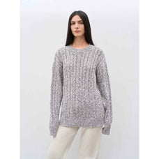 "Thousand Islands Forest Club" Cable - cut Round Neck Wool Blend Slightly Wide Shoulder Sweater - variant_title