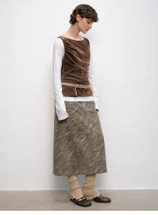 "Thousand Layers of Echoes" Chenille Original Print Camouflage Retro Distressed Straight Mid - Waist Skirt - variant_title