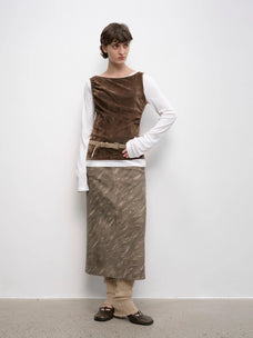 "Thousand Layers of Echoes" Chenille Original Print Camouflage Retro Distressed Straight Mid - Waist Skirt - variant_title