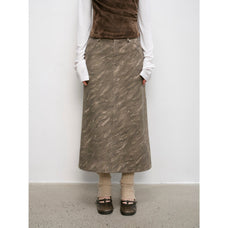 "Thousand Layers of Echoes" Chenille Original Print Camouflage Retro Distressed Straight Mid - Waist Skirt - variant_title