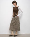 "Thousand Layers of Echoes" Chenille Original Print Camouflage Retro Distressed Straight Mid - Waist Skirt - variant_title