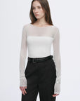 Transparent patchwork acetate Tencel temperament slim fit slim long sleeve T-shirt for women - variant_title
