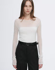 Transparent patchwork acetate Tencel temperament slim fit slim long sleeve T-shirt for women - variant_title