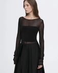 Transparent patchwork acetate Tencel long sleeve T-shirt black side view
