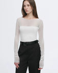 Transparent patchwork acetate Tencel long sleeve T-shirt original white side view