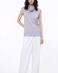 Triacetate mixed tencel high collar knitted sleeveless vest - variant_title