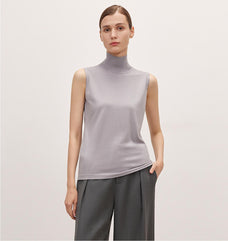 Triacetate mixed tencel high collar knitted sleeveless vest - variant_title