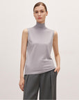 Triacetate mixed tencel high collar knitted sleeveless vest - variant_title