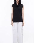 Triacetate mixed tencel high collar knitted sleeveless vest - variant_title