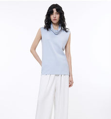 Triacetate mixed tencel high collar knitted sleeveless vest - variant_title