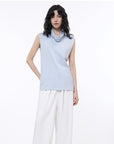 Triacetate mixed tencel high collar knitted sleeveless vest - variant_title