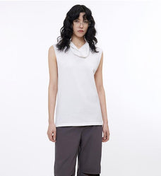 Triacetate mixed tencel high collar knitted sleeveless vest - variant_title