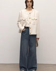 Turkish double - core micro - elastic snowflake denim versatile tall and slim low - waist denim wide - leg pants - variant_title