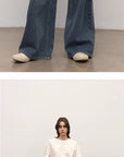 Turkish double - core micro - elastic snowflake denim versatile tall and slim low - waist denim wide - leg pants - variant_title