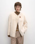 Urban Home off-white drop shoulder shearling coat front model view