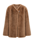 Urban Home chestnut shell Merino shearling coat front product view