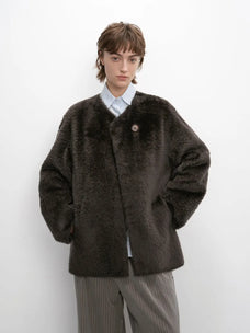 Urban Home iron ore ash shearling coat relaxed front model view