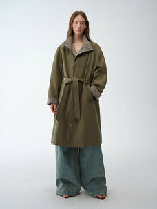 "Urban Island" Retro Plaid Mid - Length Workwear Lapel Trench Coat - variant_title