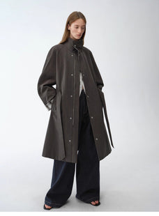 "Urban Island" Retro Plaid Mid - Length Workwear Lapel Trench Coat - variant_title