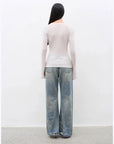 Urban Simplicity lavender wool long sleeve O-neck T-shirt on model back view