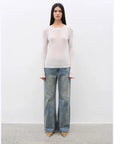 Urban Simplicity lavender wool long sleeve O-neck T-shirt on model full front view