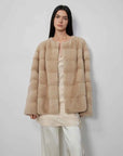 Vintage Clock White velvet mink fur coat on model, front view