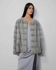 Vintage Clock Sapphire natural color mink fur coat on model