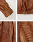 THE ARTM Women's Sheepskin Leather Jacket, Lightweight, Vintage Double Lapel Style