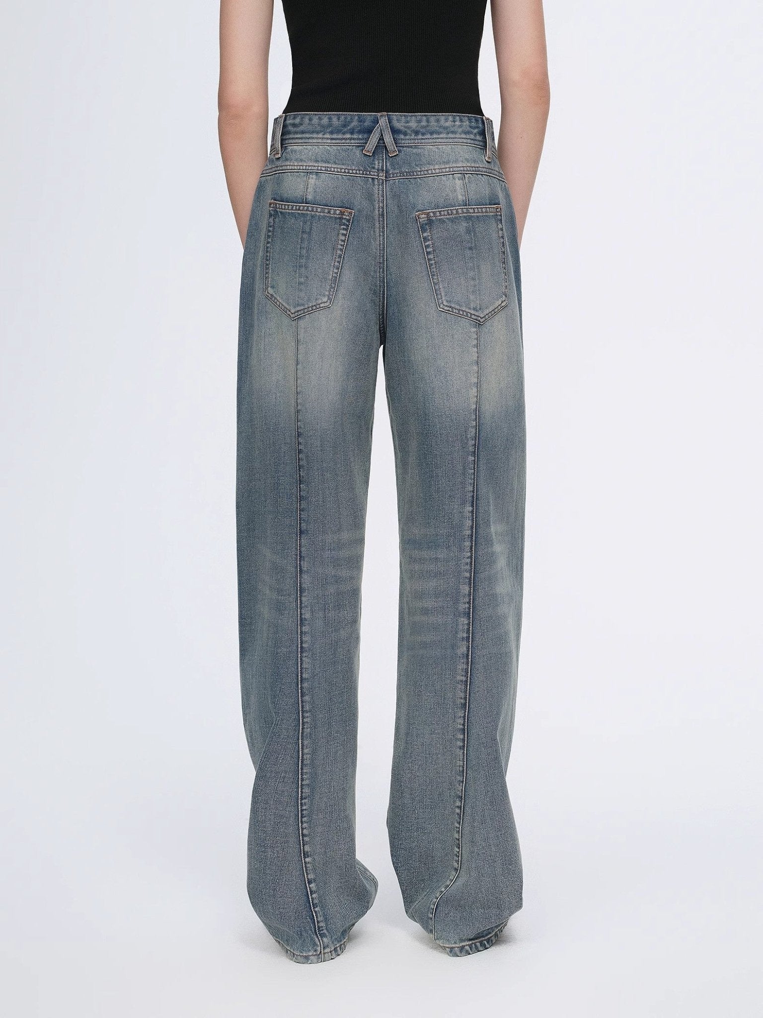 Vintage heavy cotton polyester blended washed comfortable slim front curved jeans - variant_title