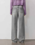 Vintage Heavy Wash Distressed Marble Pattern V - Shaped Segmented Slimming Textured Straight - Leg Denim Trousers - variant_title