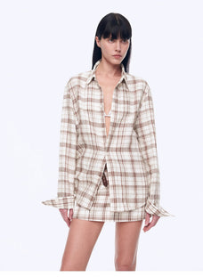 Vintage Linen Shirt Skirt Two - Piece Spring"Plaid Sketch" - variant_title