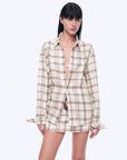 Vintage Linen Shirt Skirt Two - Piece Spring"Plaid Sketch" - variant_title