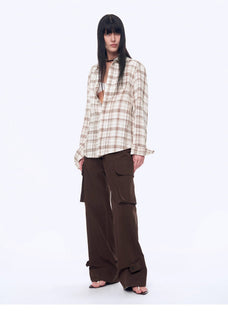 Vintage Linen Shirt Skirt Two - Piece Spring"Plaid Sketch" - variant_title