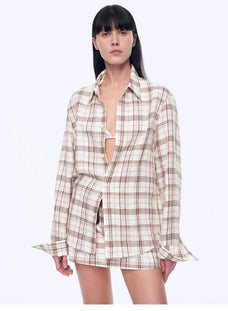 Vintage Linen Shirt Skirt Two - Piece Spring"Plaid Sketch" - variant_title