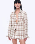 Vintage Linen Shirt Skirt Two - Piece Spring"Plaid Sketch" - variant_title