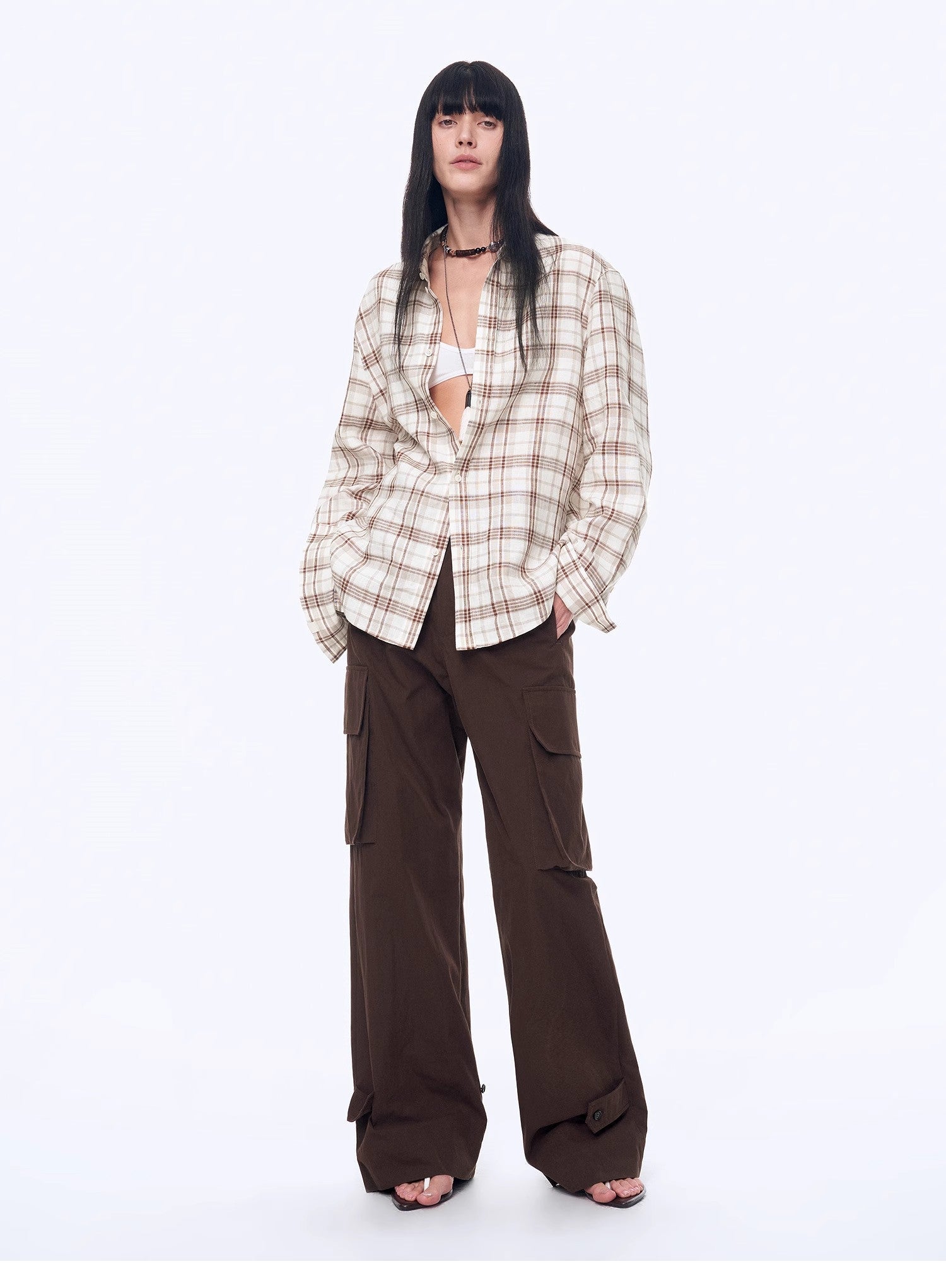Vintage Linen Shirt Skirt Two - Piece Spring"Plaid Sketch" - variant_title