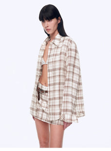 Vintage Linen Shirt Skirt Two - Piece Spring"Plaid Sketch" - variant_title