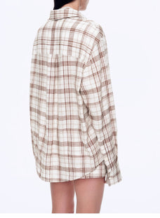 Vintage Linen Shirt Skirt Two - Piece Spring"Plaid Sketch" - variant_title