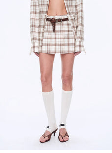 Vintage Linen Shirt Skirt Two - Piece Spring"Plaid Sketch" - variant_title