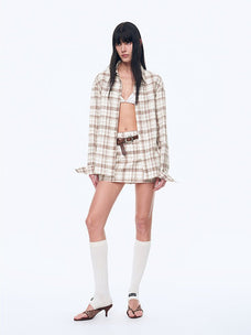 Vintage Linen Shirt Skirt Two - Piece Spring"Plaid Sketch" - variant_title