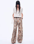 Vintage Print Linen Blend Cut Scimitar Wide Leg Casual Pants"Slow Paris" - variant_title