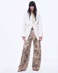 Vintage Print Linen Blend Cut Scimitar Wide Leg Casual Pants"Slow Paris" - variant_title
