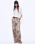 Vintage Print Linen Blend Cut Scimitar Wide Leg Casual Pants"Slow Paris" - variant_title