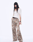 Vintage Print Linen Blend Cut Scimitar Wide Leg Casual Pants"Slow Paris" - variant_title