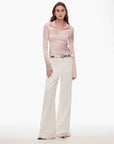 Vintage style curved split design enzyme wash process wide - leg micro - lapel mid - low waist denim pants - variant_title