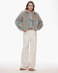 Vintage style curved split design enzyme wash process wide - leg micro - lapel mid - low waist denim pants - variant_title