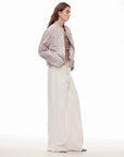 Vintage style curved split design enzyme wash process wide - leg micro - lapel mid - low waist denim pants - variant_title