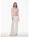 Vintage style curved split design enzyme wash process wide - leg micro - lapel mid - low waist denim pants - variant_title