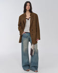 Vintage suede/waxy goatskin leather mid - length suit jacket "Bavaria" - variant_title