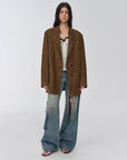 Vintage suede/waxy goatskin leather mid - length suit jacket "Bavaria" - variant_title
